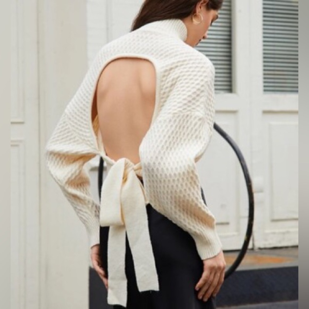 Commense brown Cowl Neck tie back Sweater